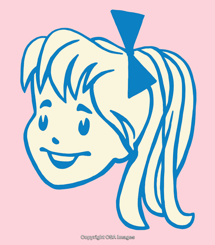 Colorful Line Art Illustration of a Happy Girl with a Bow in Hair