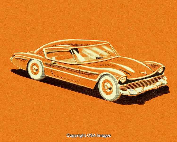Retro Illustration of a Vintage Car on Orange Background