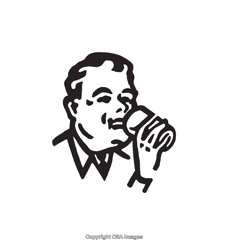 Man Drinking from Glass in Black and White Line Art Illustration