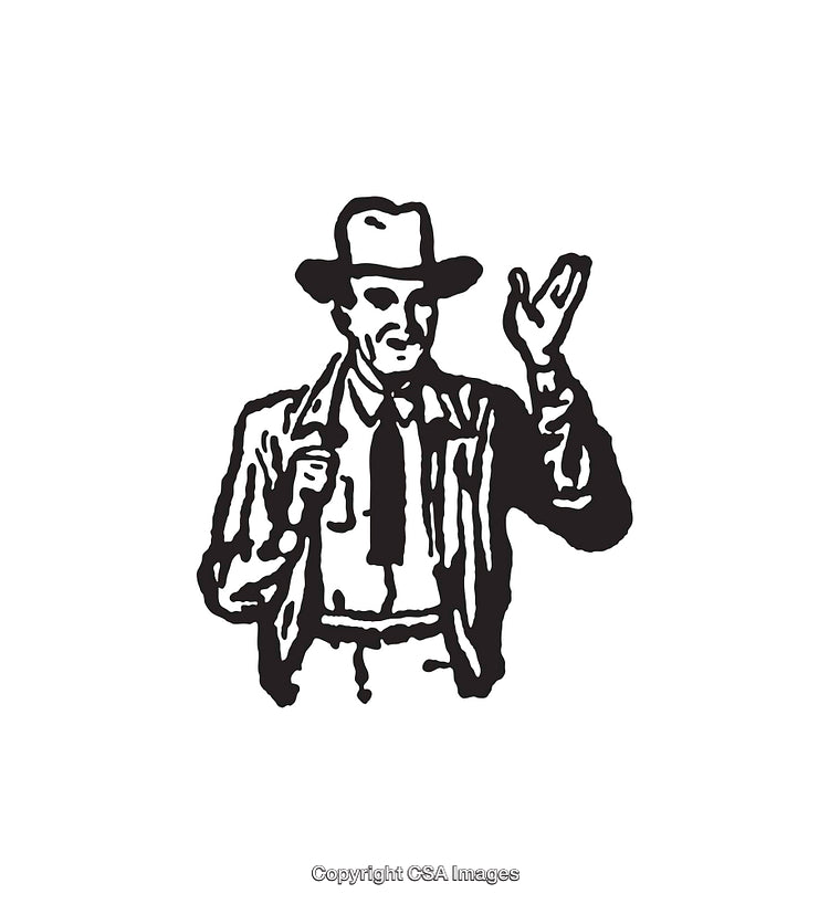 Black and White Illustration of a Man Gesturing Confidently