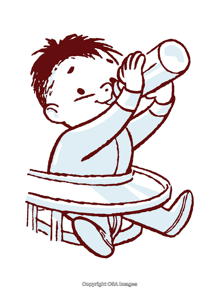 Cute Illustration of a Baby Playing and Drinking From a Bottle