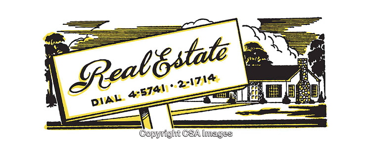 Classic Real Estate Sign Illustration with a Retro Styled Home and Contact Info