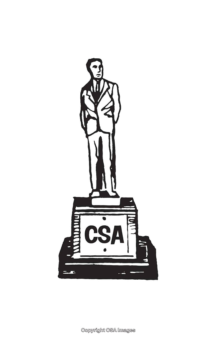Monochrome Line Art of a Businessman Statue on a Pedestal