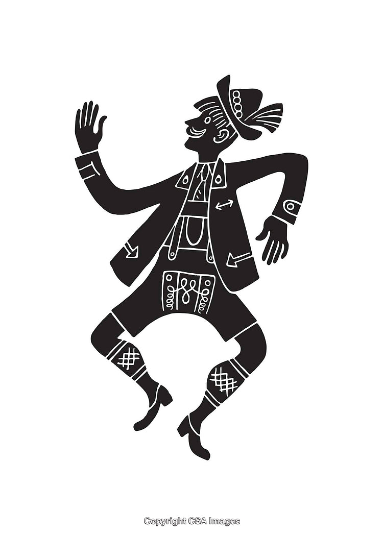 Black and White Line Art of Traditional Bavarian Dancer Illustration