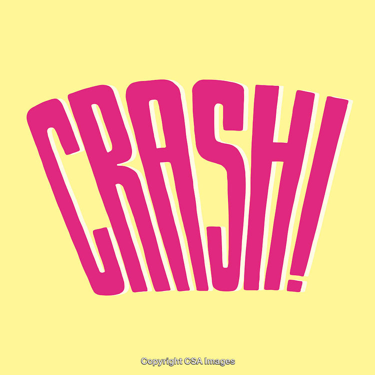 Bold Pop Art CRASH Text on Yellow Background in Comic Style