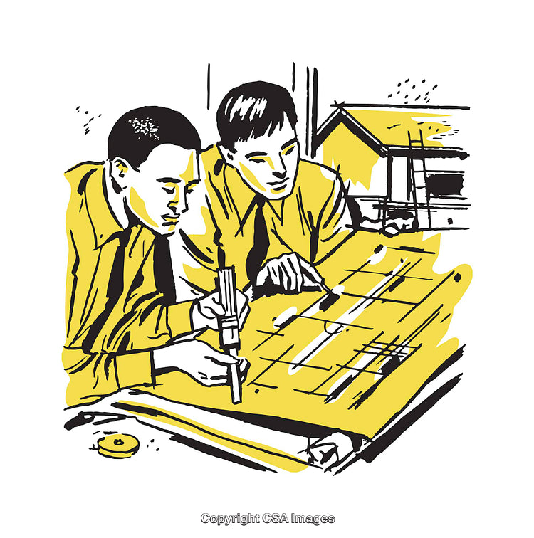 Two Professionals Reviewing Architectural Plans in a Creative Workspace