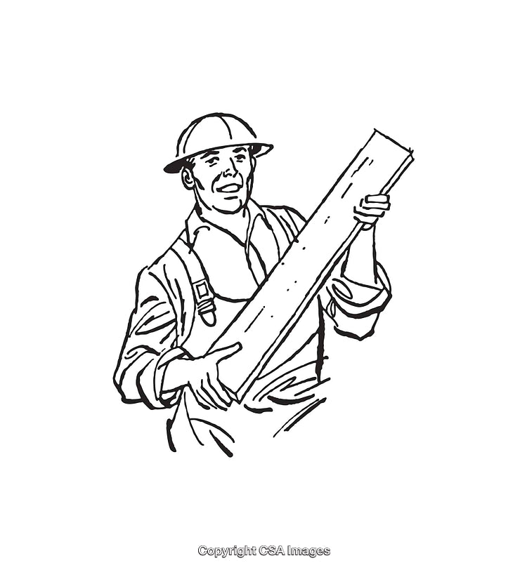 Black And White Illustration of a Worker Holding a Plank