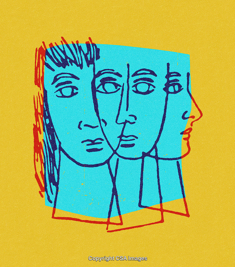 Abstract Expression of Multiple Faces in Bold Colors and Lines