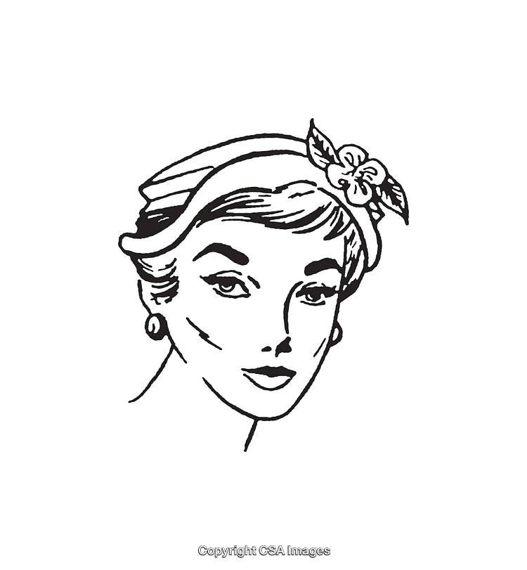 Vintage Line Art Illustration of a Woman in Elegant Headwear