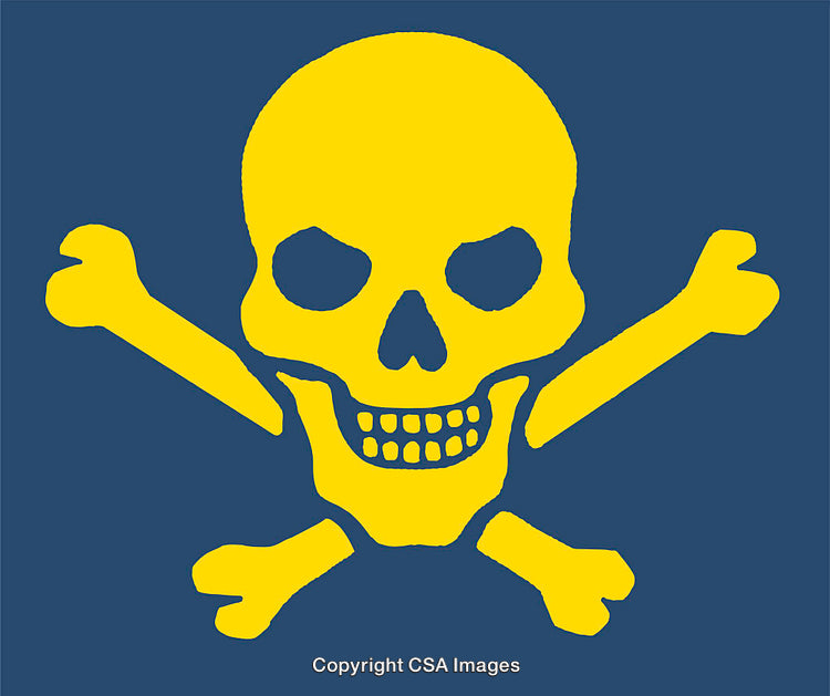 Vibrant Yellow Skull And Crossbones Symbol on Blue Background