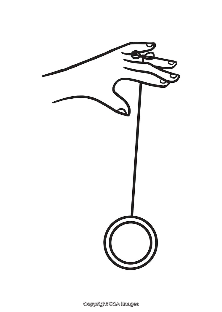 Black and White Line Art of a Hand Holding a Yo-Yo