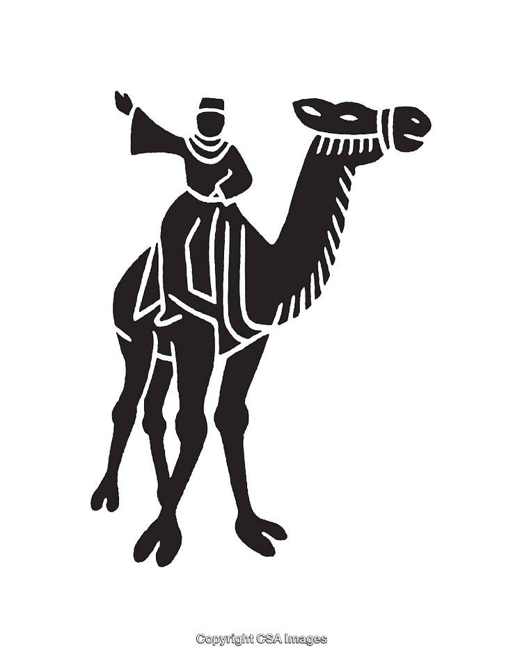 Black and White Line Art of a Camel Rider Illustration
