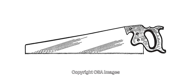 Vintage Hand Saw Illustration in Detailed Black and White Line Art Drawing