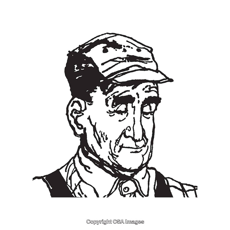 Vintage Black and White Line Art of Aged Gentleman