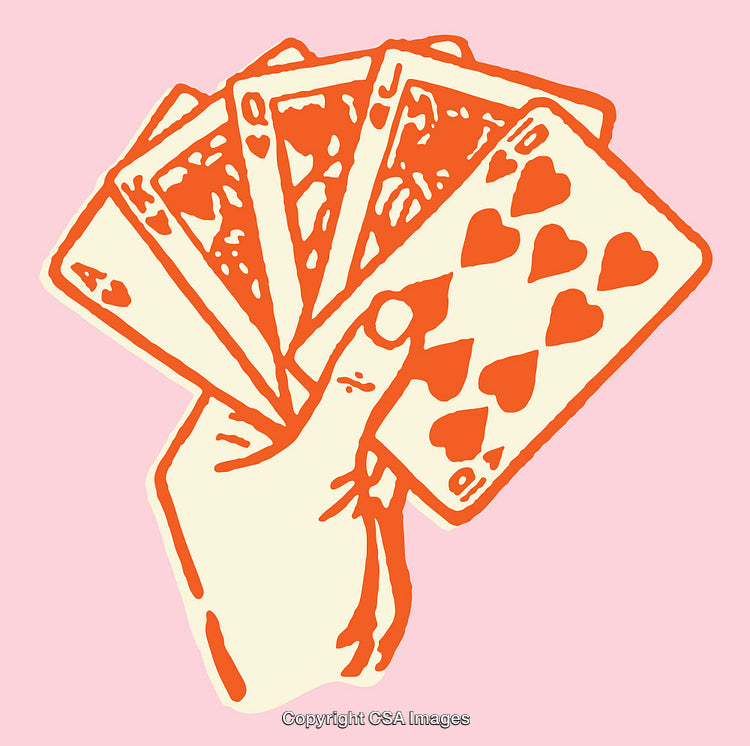 Illustration of Playing Cards in Hand on Pink Background