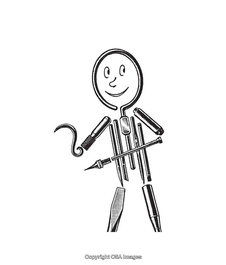 Playful Line Art Illustration Of Character Made From Tools And Implements