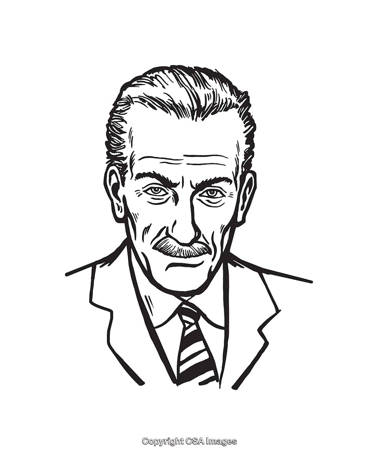 Black and White Line Art Portrait of a Distinguished Man in a Suit