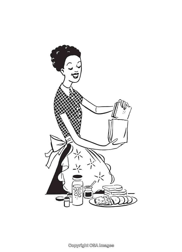 Retro Style Illustration of a Woman Preparing a Meal in the Kitchen