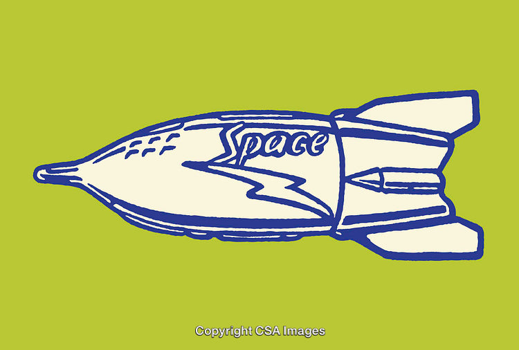 Colorful Retro Style Illustration of a Rocket with 'Space' Text