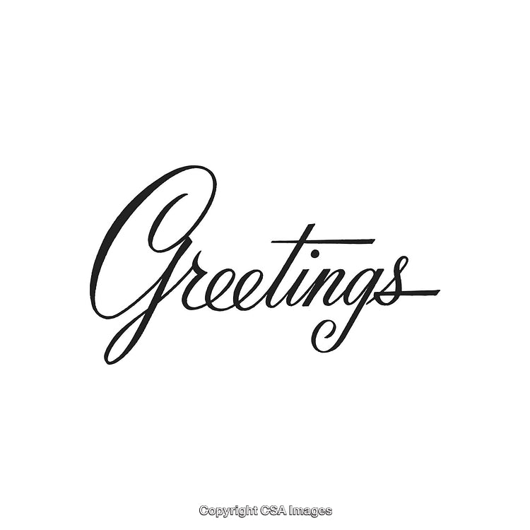 Elegant Hand-Drawn Script 'Greetings' Text Design on White Background