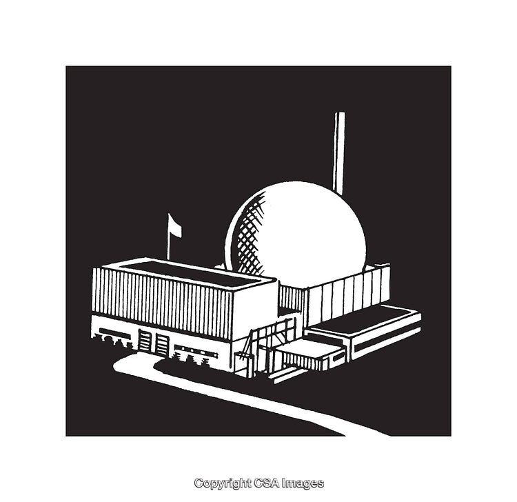 Black and White Line Art Illustration of a Futuristic Building with a Dome