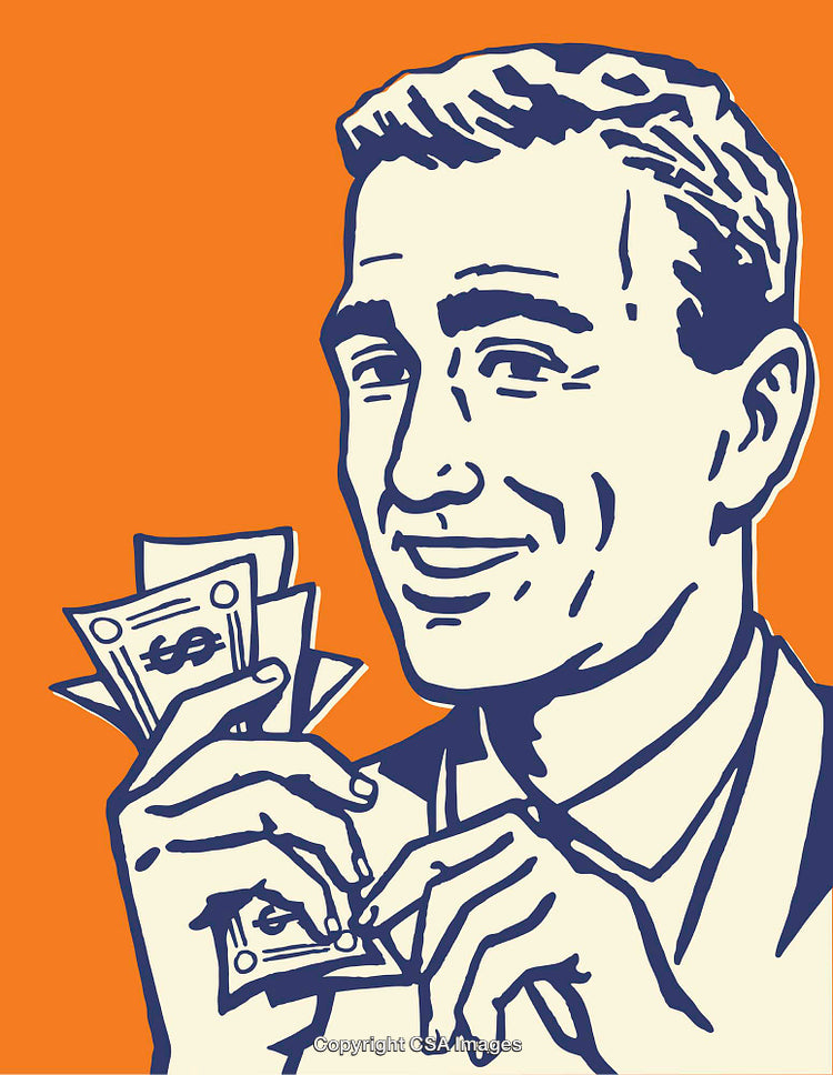 Retro Pop Art Illustration of a Smiling Man Holding Cash