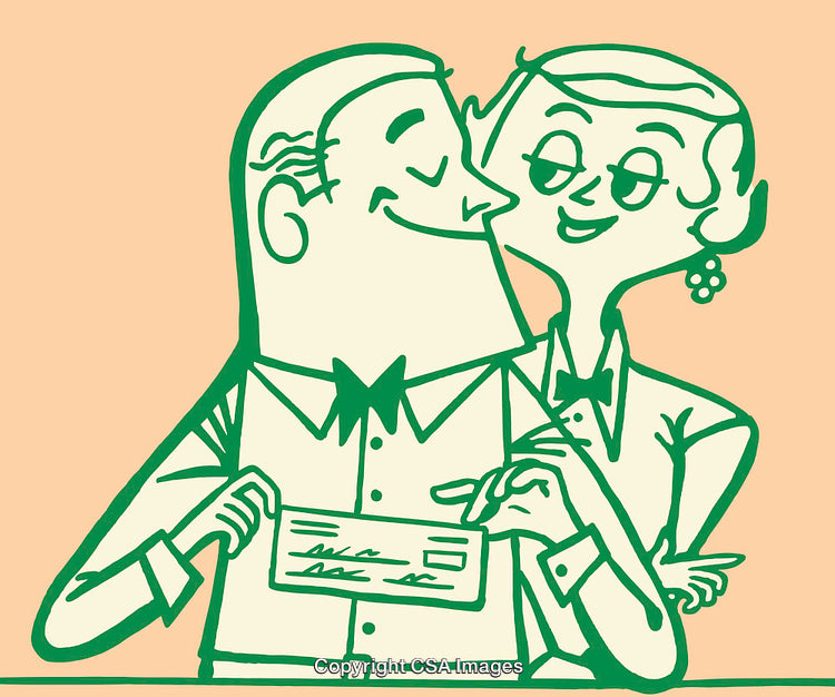 Retro Illustration of a Happy Couple Signing a Document Together