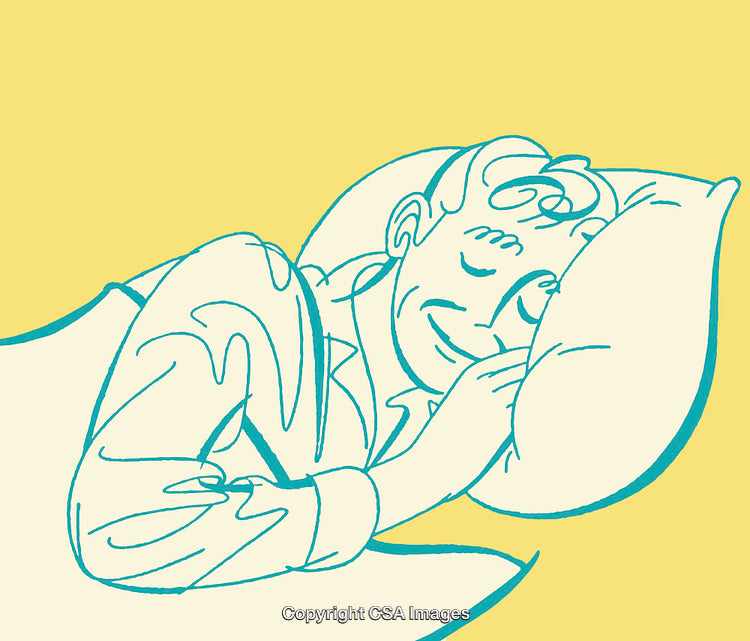 Colorful Line Art Illustration of a Smiling Person Sleeping Peacefully in Bed