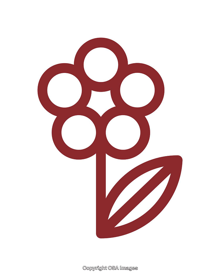 Flower Shaped Icon with Bold Red Outline and Leaf Symbol