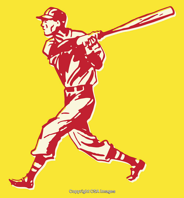 Colorful Baseball Illustration of Batter Swinging in Dynamic Pose