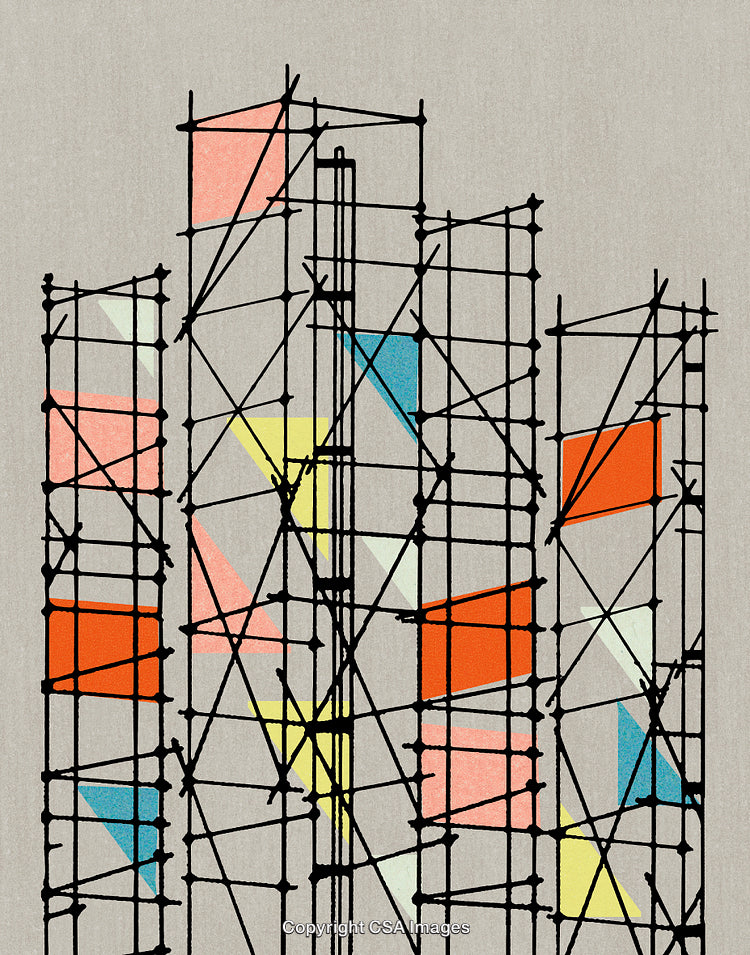 Abstract Geometric Scaffolding With Colorful Shapes and Modern Minimalist Design