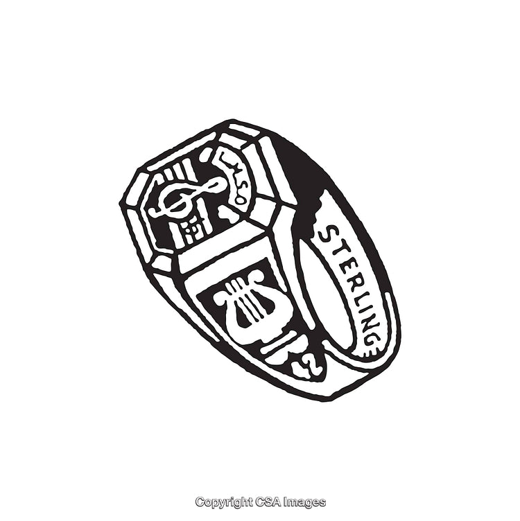 Vintage Style Black and White Line Art Illustration of a Ring Design