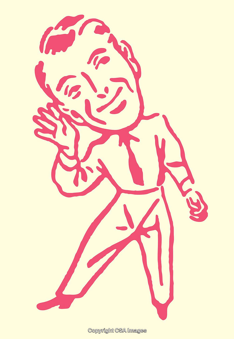 Colorful Line Art Illustration of Cheerful Cartoon Character in Retro Style