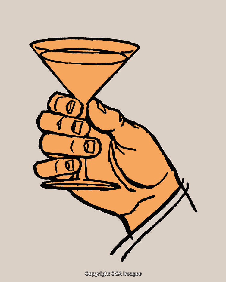 Colorful Line Art Illustration of a Hand Holding a Cocktail Glass