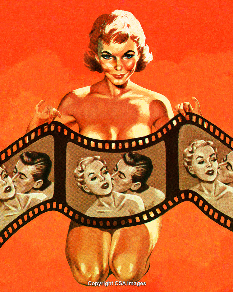 Artistic Illustration of a Woman With Film Strip Elements in Pop Art Style