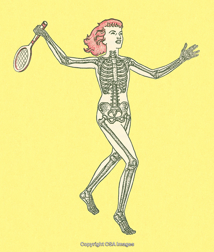 Creative Illustration of a Skeleton Playing Tennis with a Vintage Feel