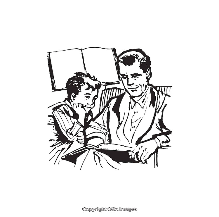 Black and White Artwork of Bonding Through Reading at Home