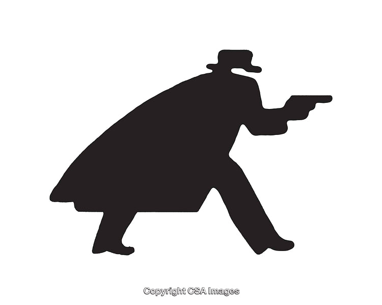 Shadowy Figure in Black Silhouette Holding a Gun Aiming Forward