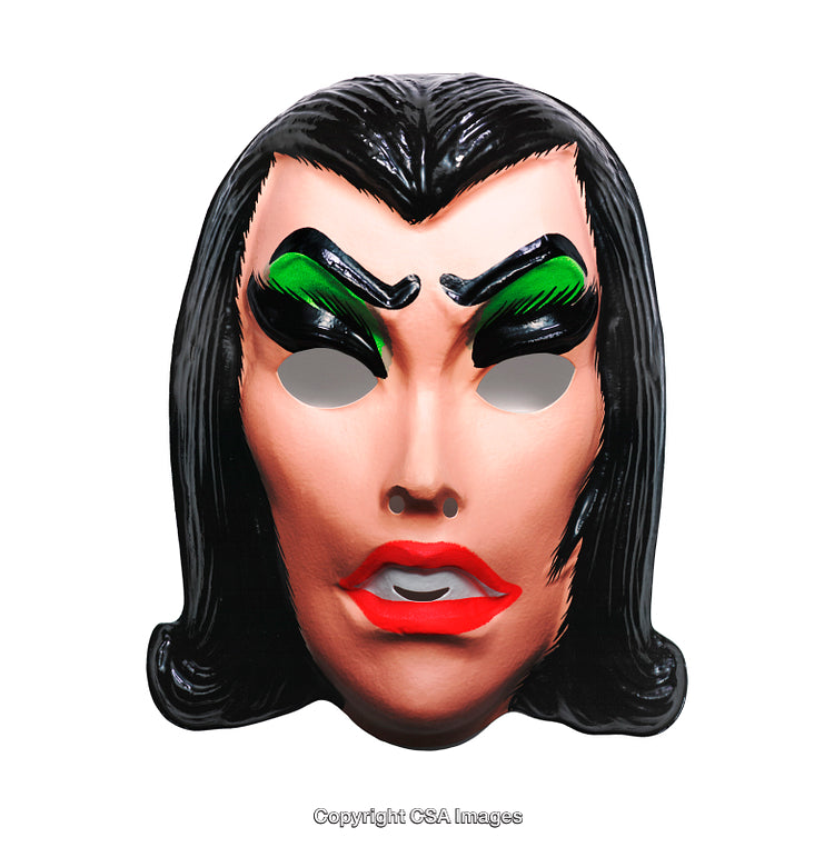 Colorful Halloween Mask with Bold Facial Features on White Background