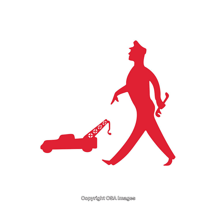 Red Silhouette Icon of Worker and Tow Truck