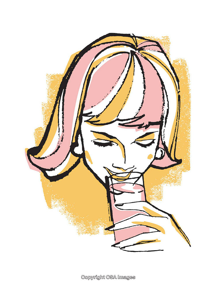 Retro Style Illustration of a Woman Enjoying a Drink