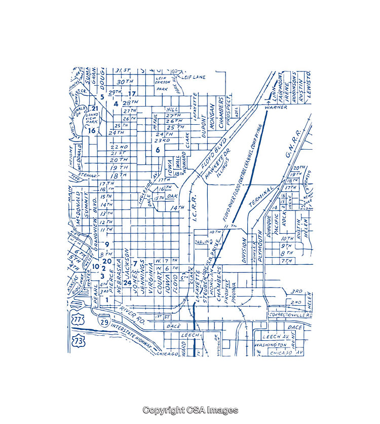 Detailed Hand-Drawn City Map With Street Names and Landmarks