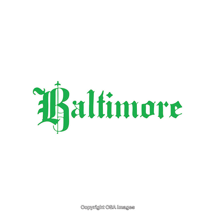 Green Gothic Typography Featuring the Word Baltimore on White Background