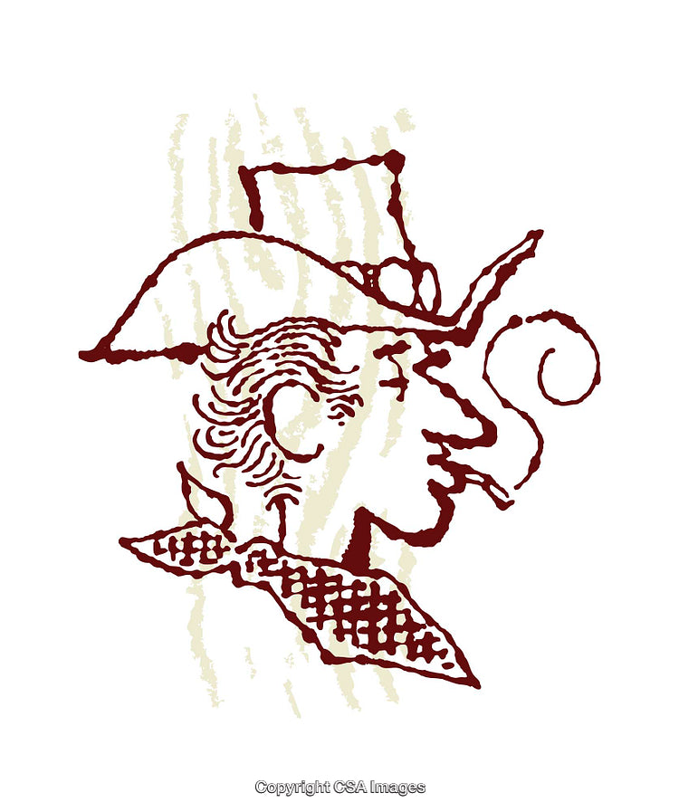 Vintage Line Drawing of a Smoking Cowboy in Classic Illustration