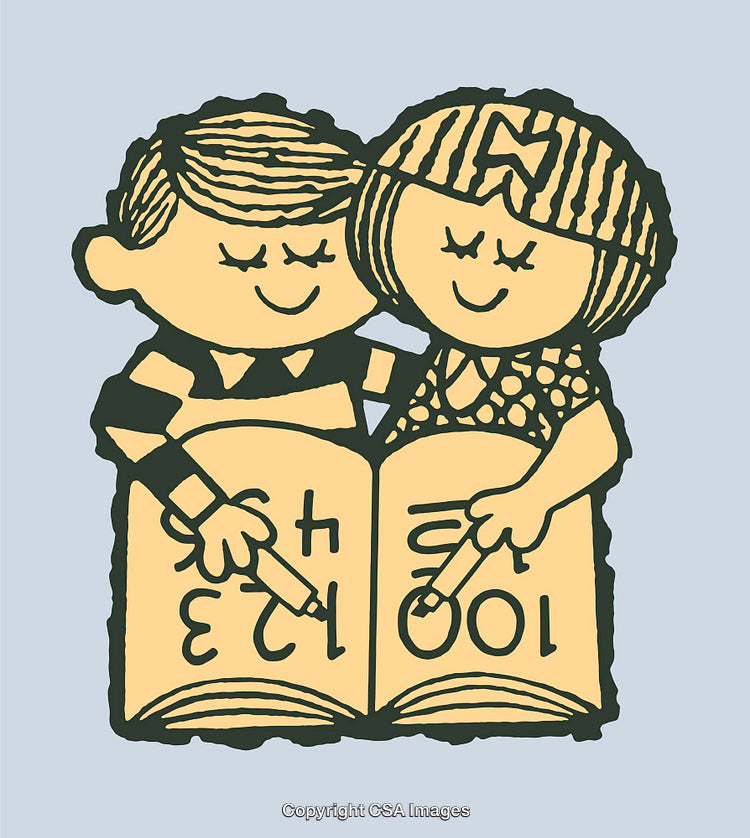 Charming Vintage Illustration of Two Children Reading a Book Together