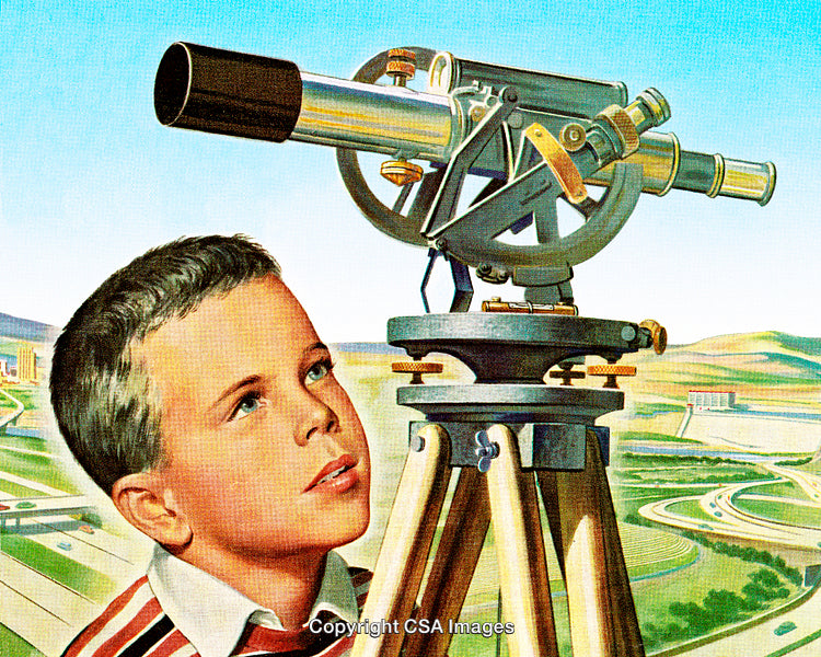 Curious Young Boy Observing Through Vintage Telescope Outdoors