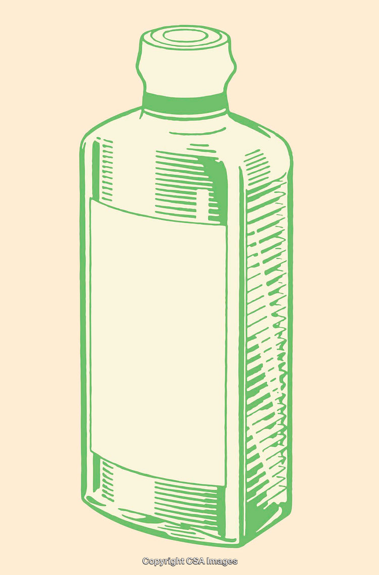Vintage Green Line Art of a Medical Glass Bottle