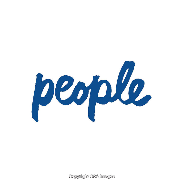 Blue Handwritten Font Spelling 'People' on White Background