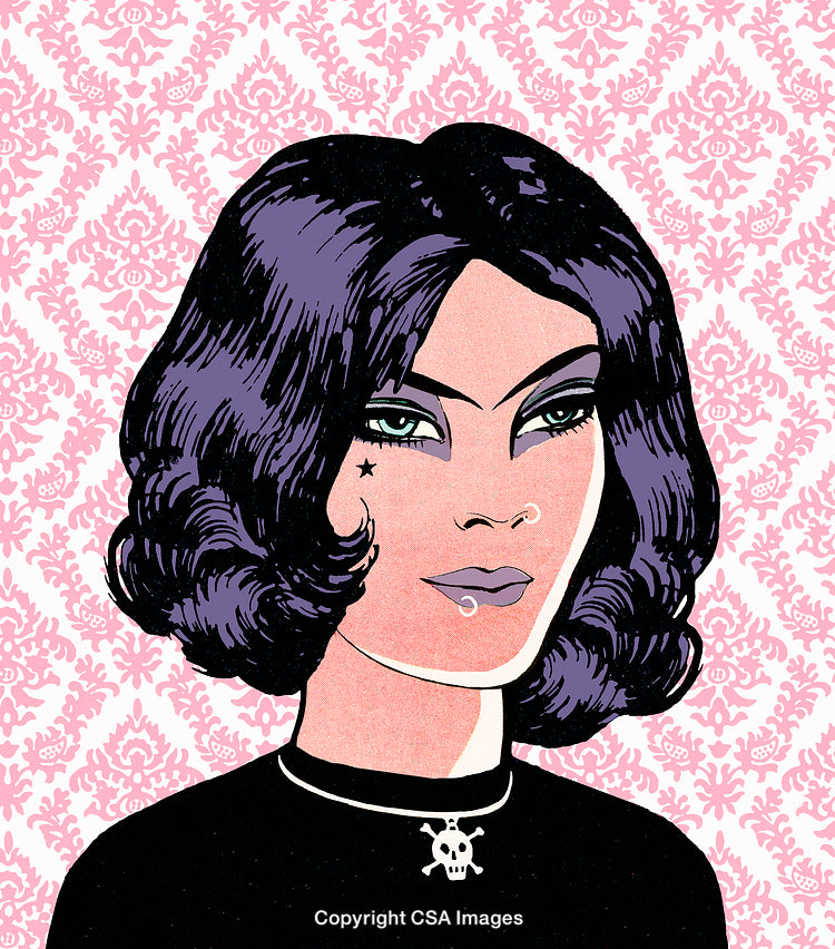 Vintage Illustration of Stylish Woman with Gothic Aesthetics and Artistic Design