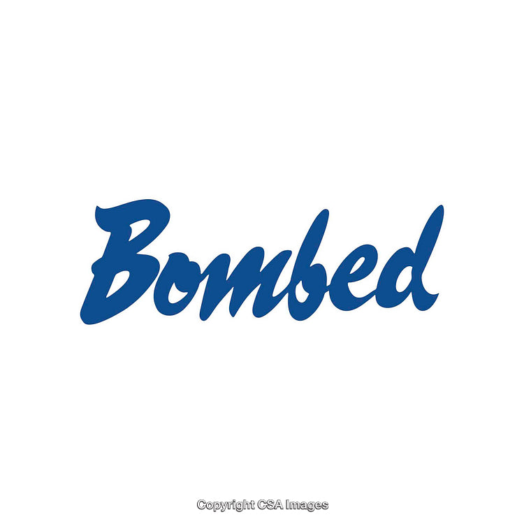 Blue Script Text 'Bombed' on White Background Art Design